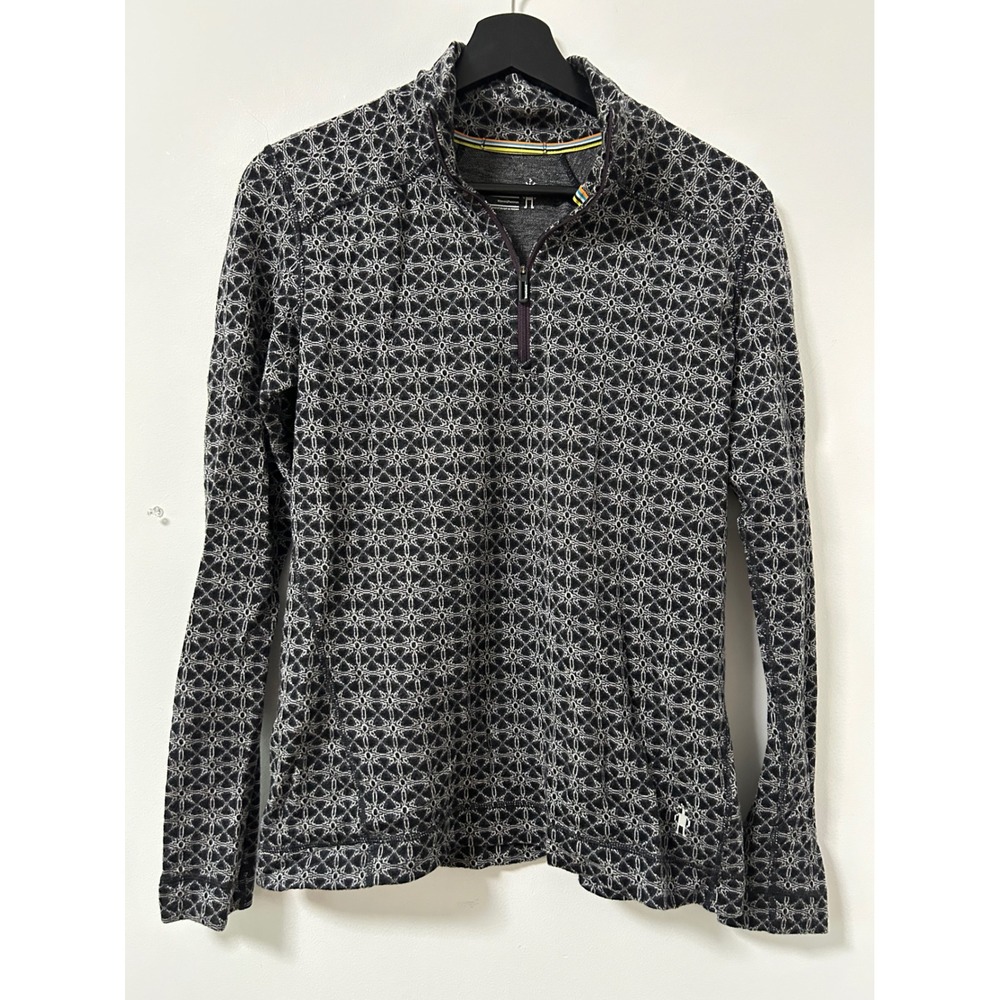 Smartwool Merino Wool Quarter Zip Base Layer Women Large Black Gorpcore Top